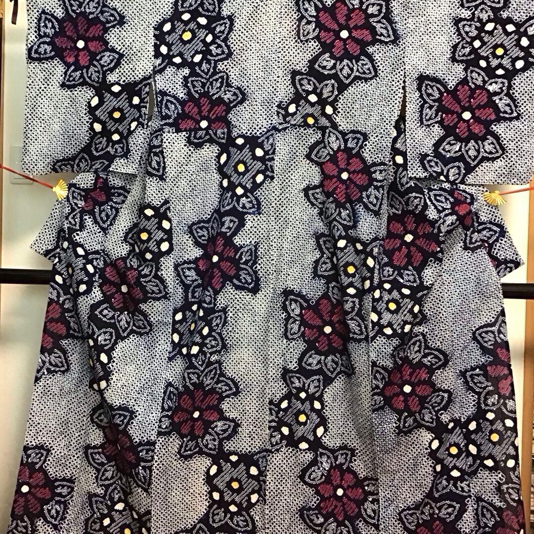 しつけ付☆未使用☆本場有松絞り☆誂え浴衣☆藍色☆身丈164☆裄丈66☆匿名発送