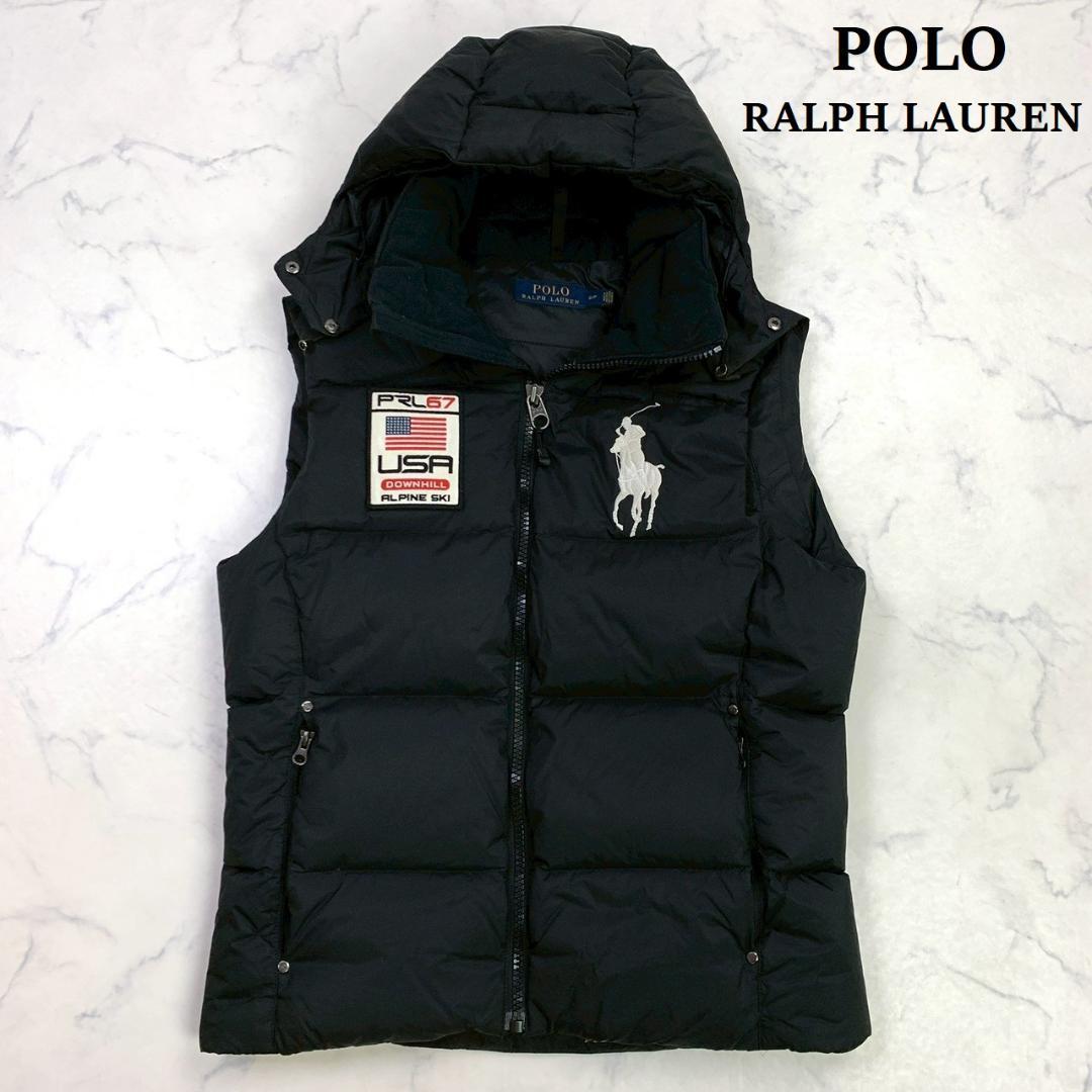 ポロラルフローレン ダウンベスト ビッグポニー 星条旗 ブラック S　D978