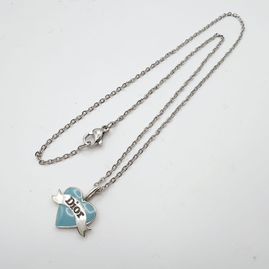 Dior ハート SV925 リボン ネックレス 水色 ヴィンテージ
