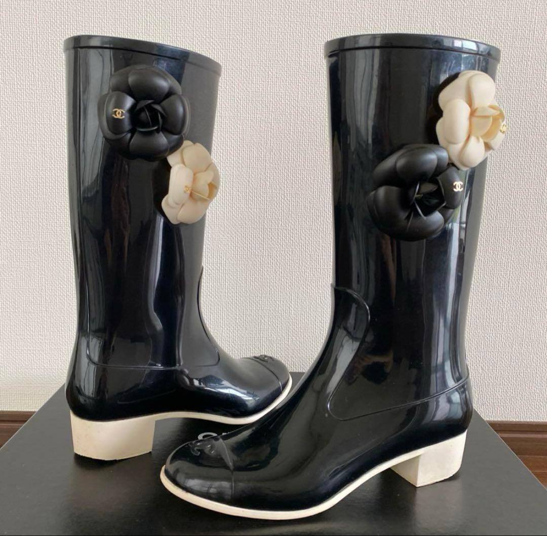 シャネル CHANEL 長靴 カメリア ブーツ　35 美品