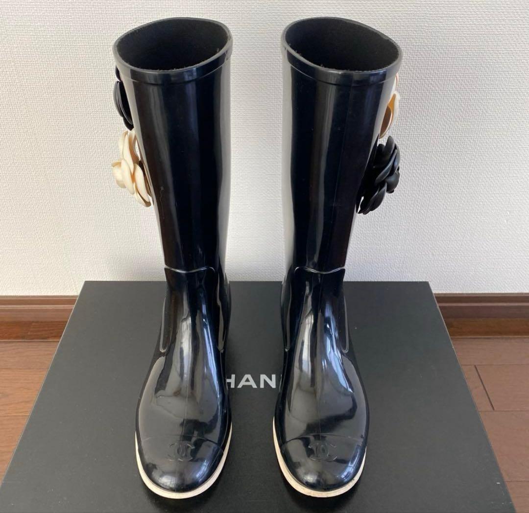シャネル CHANEL 長靴 カメリア ブーツ　35 美品