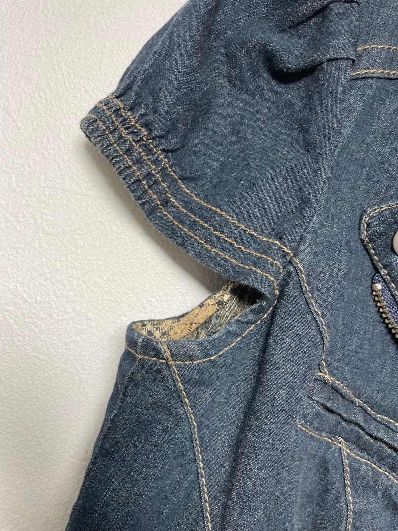 バーバリーブルーレーベル　ダークデニム ライダース風ミニワンピース 半袖