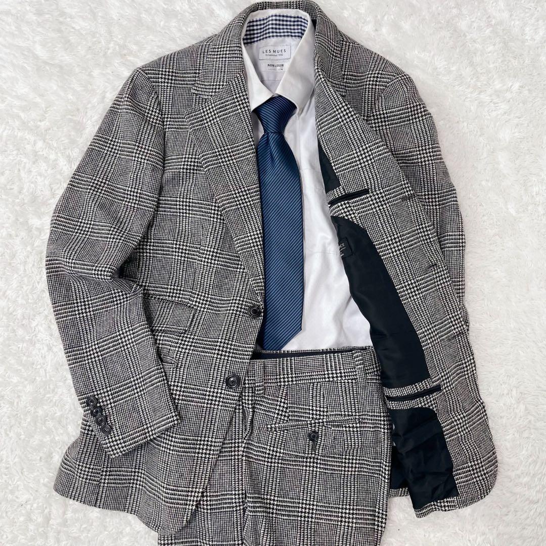 美品 EDIFICE グレンチェック スーツセットアップ 千鳥格子 グレー