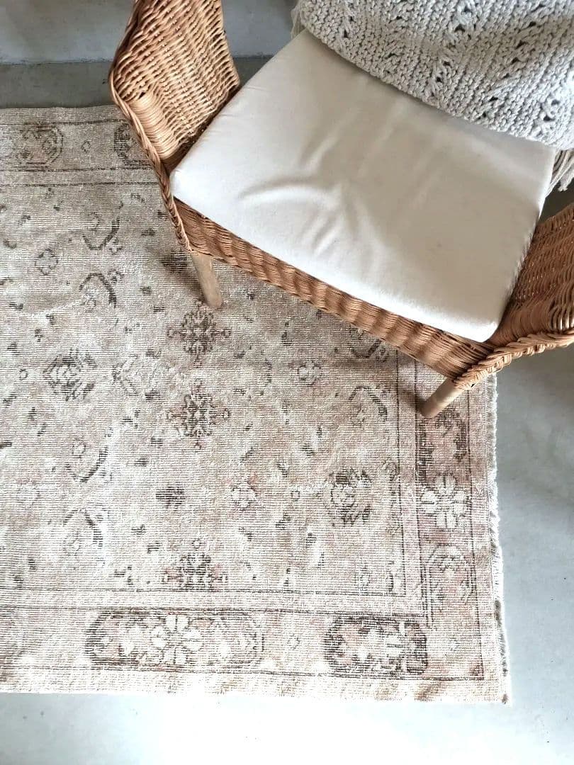 【ココ】大きめ/ピーチピンクとベージュのニュートラルラグNo.721