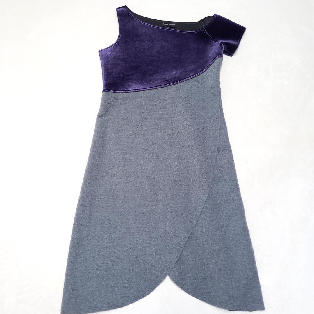 美品✨エンポリオアルマーニ アシンメトリードレス ベルベット×ブークレ 40