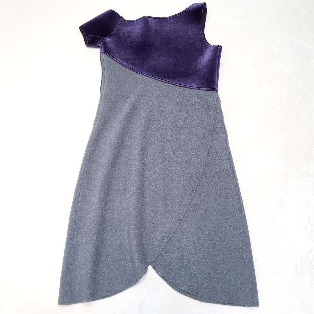 美品✨エンポリオアルマーニ アシンメトリードレス ベルベット×ブークレ 40