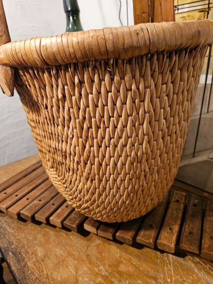 籐　竹　バスケット　かご　中国　柳籠　古民具　昭和レトロ　ヴィンテージ　アンティ