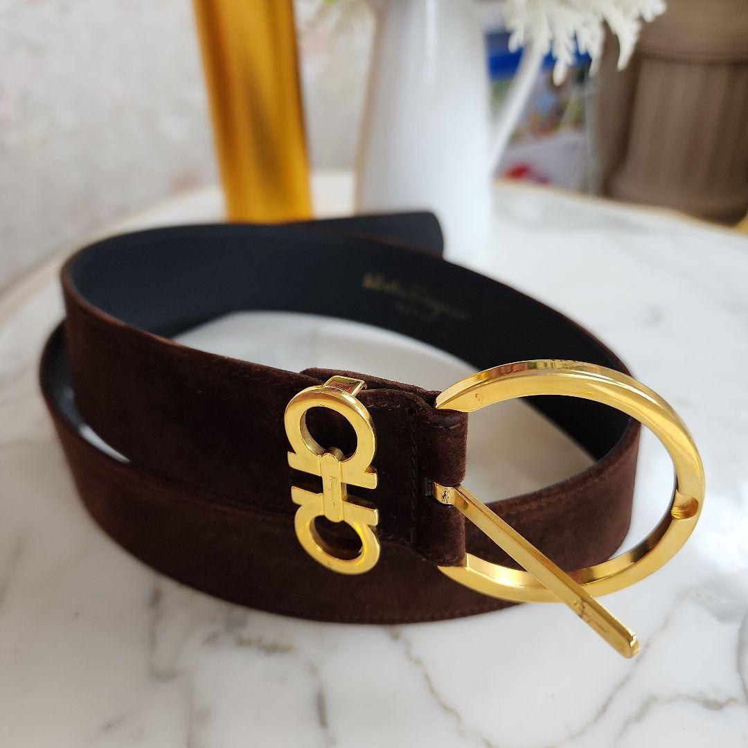 Salvatore FERRAGAMO スエード ベルト ゴールドバックル