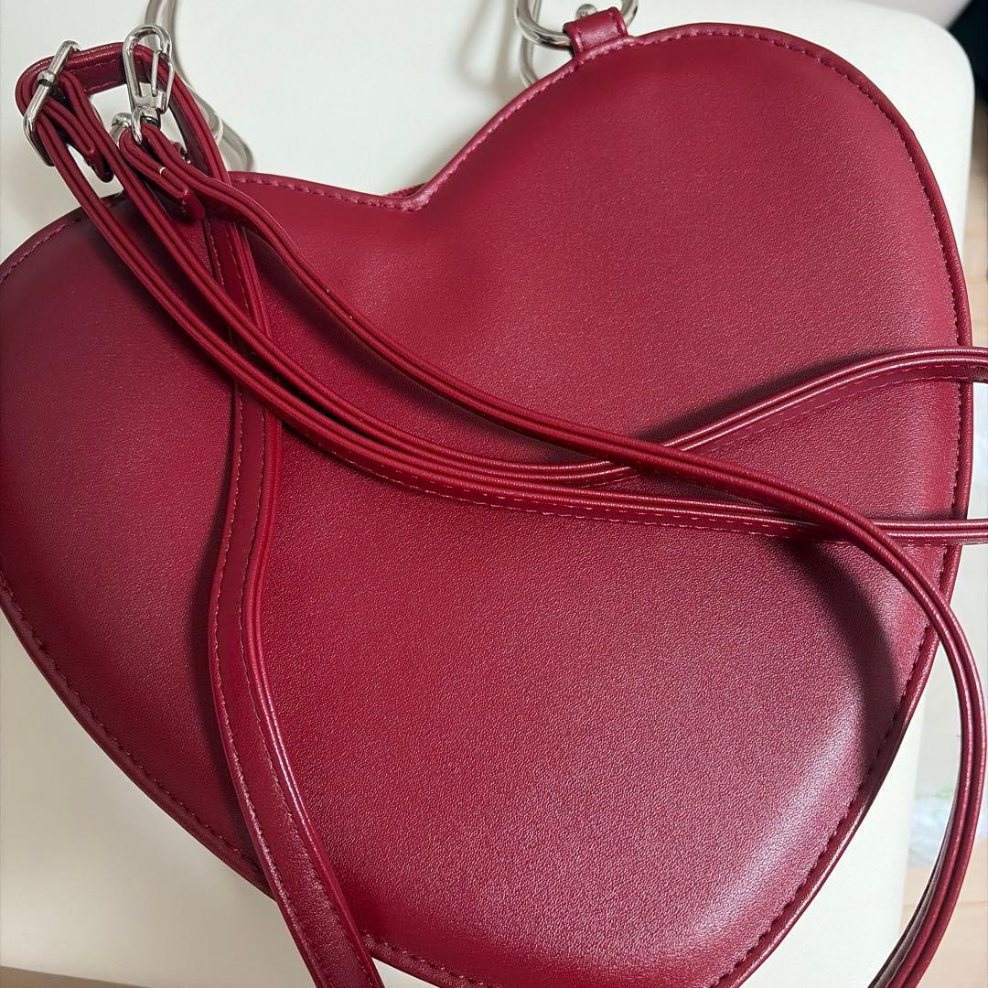 リボンハートBAG えんじ