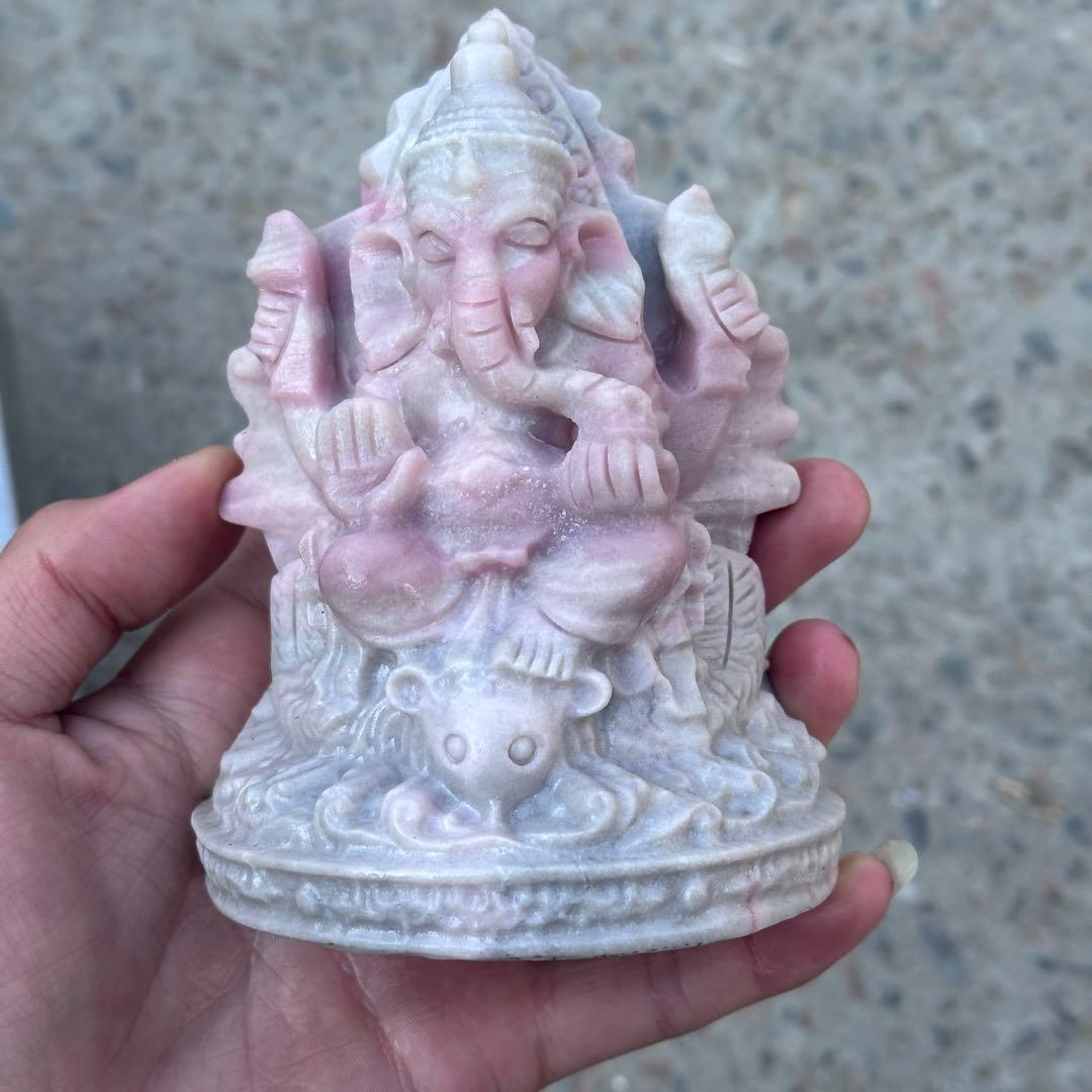 天然石ピンクオパールのガネーシャ　置物　ご購入前に在庫確認必要G.151