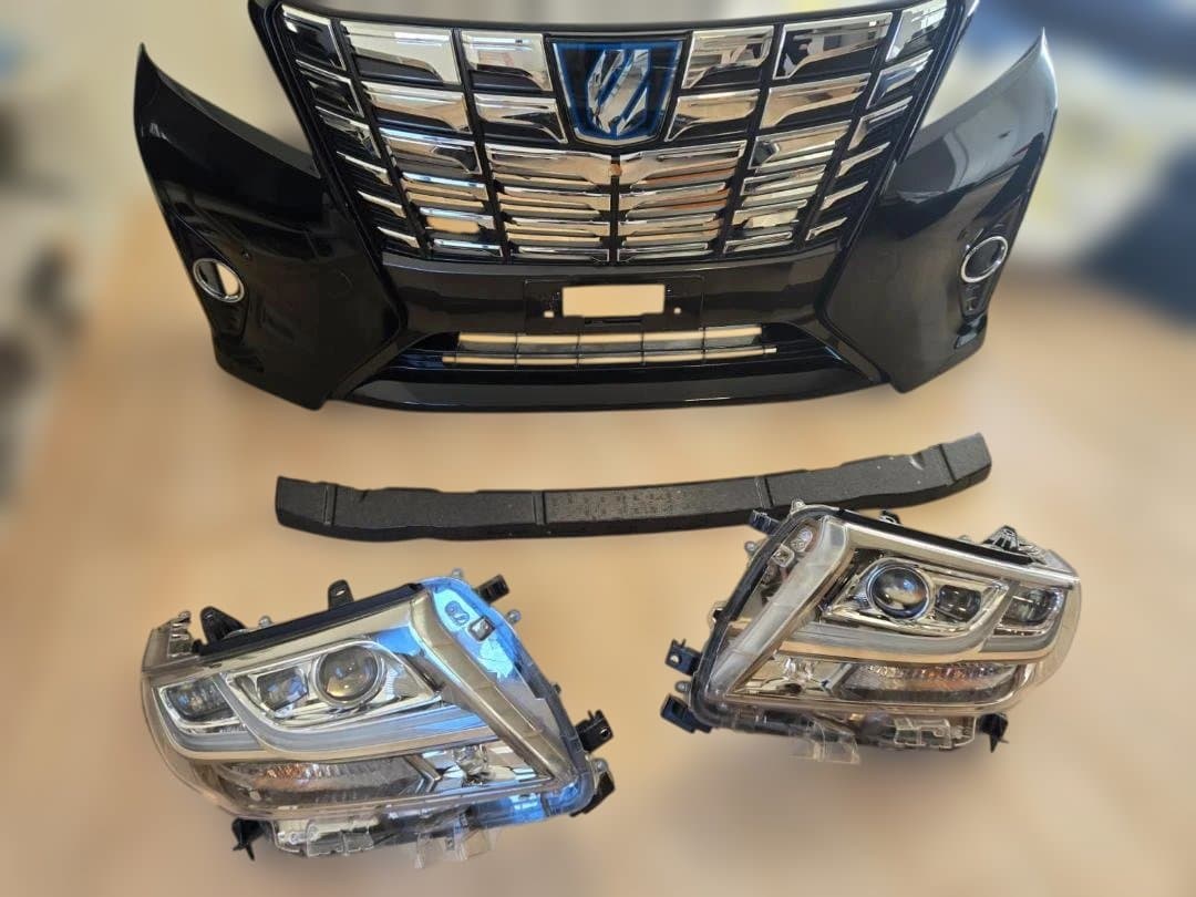 30アルファード フロントバンパー ヘッドライトセット ブラック