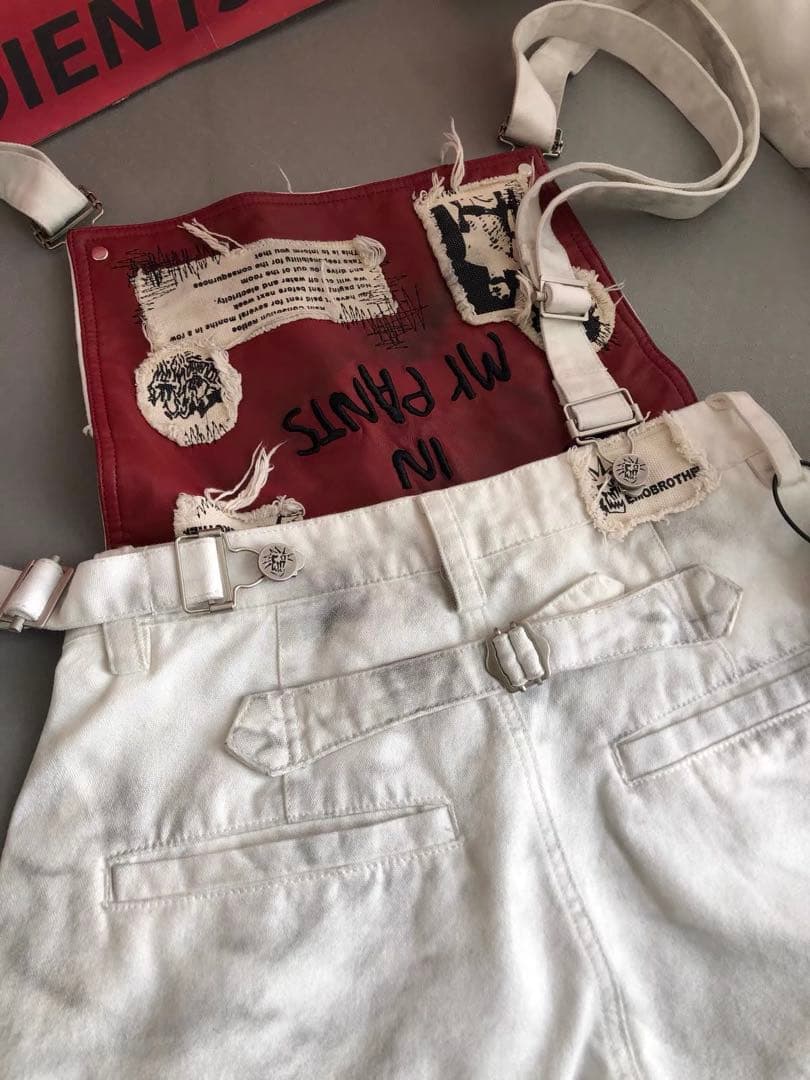 EMOBROTHER オーバーオール 取り外し可能　ホワイトカーゴパンツ