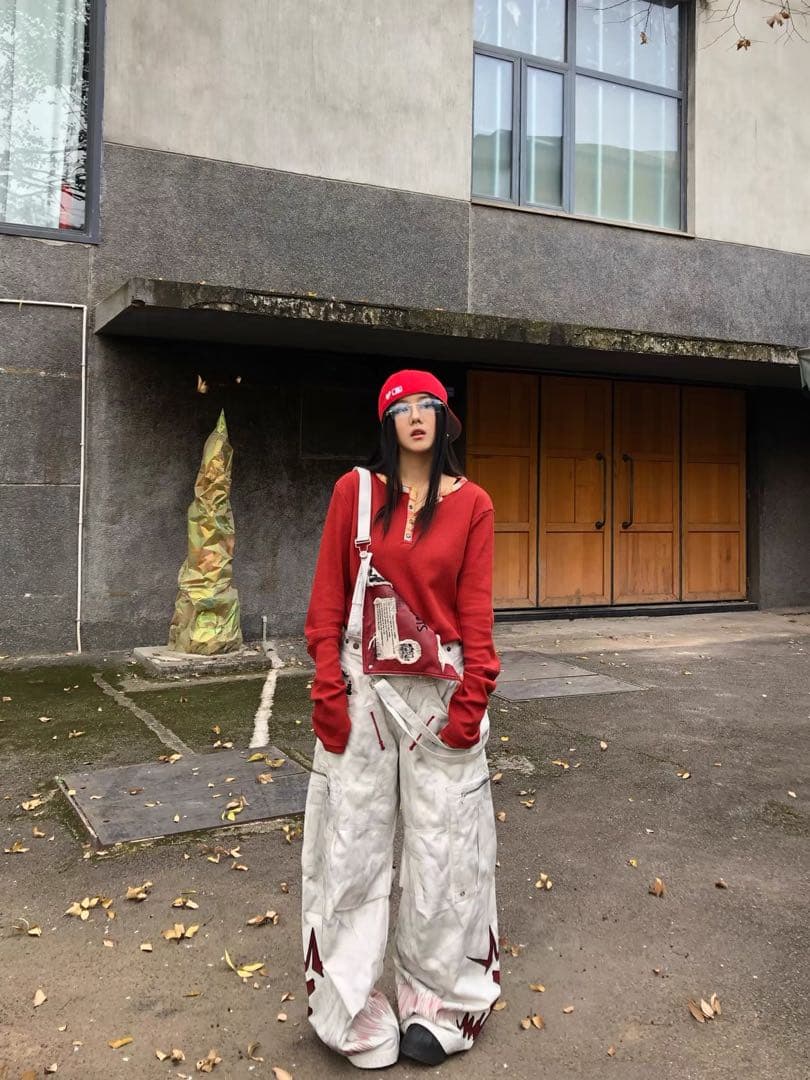 EMOBROTHER オーバーオール 取り外し可能　ホワイトカーゴパンツ