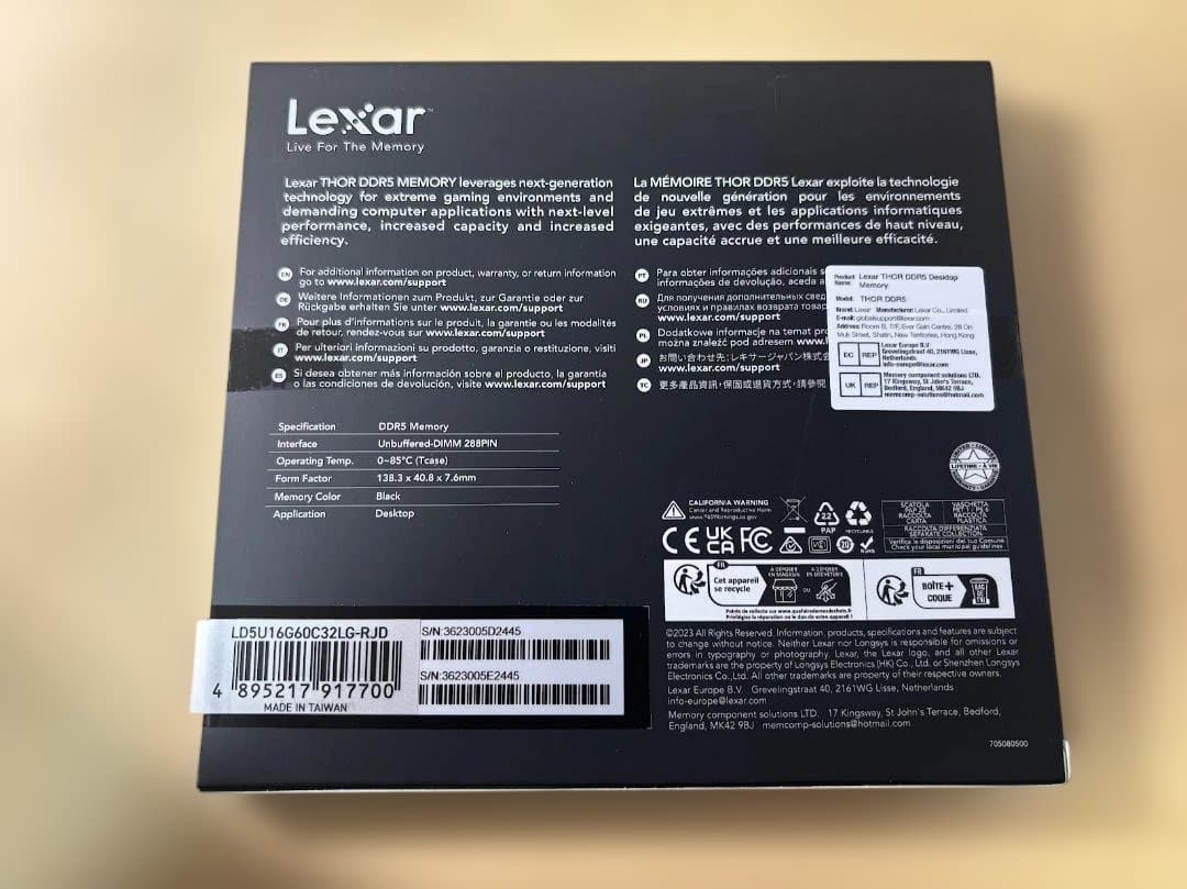 新品 Lexar THOR DDR5 OC 32GB (2x16GB) 6000