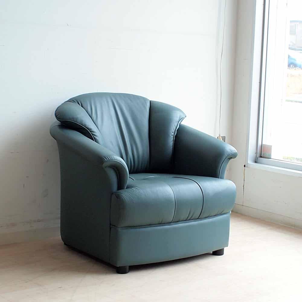 90's カリモク 本革 1人掛けソファ A 応接 ZR24324