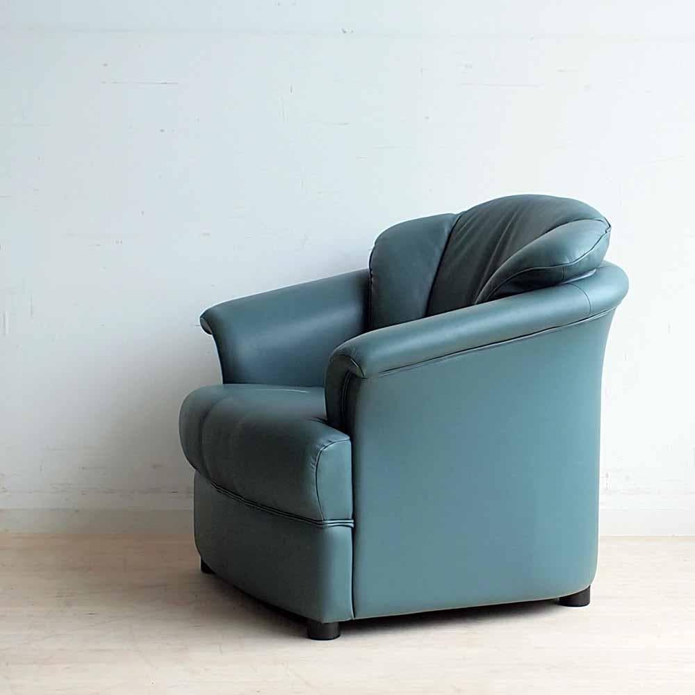 90's カリモク 本革 1人掛けソファ A 応接 ZR24324