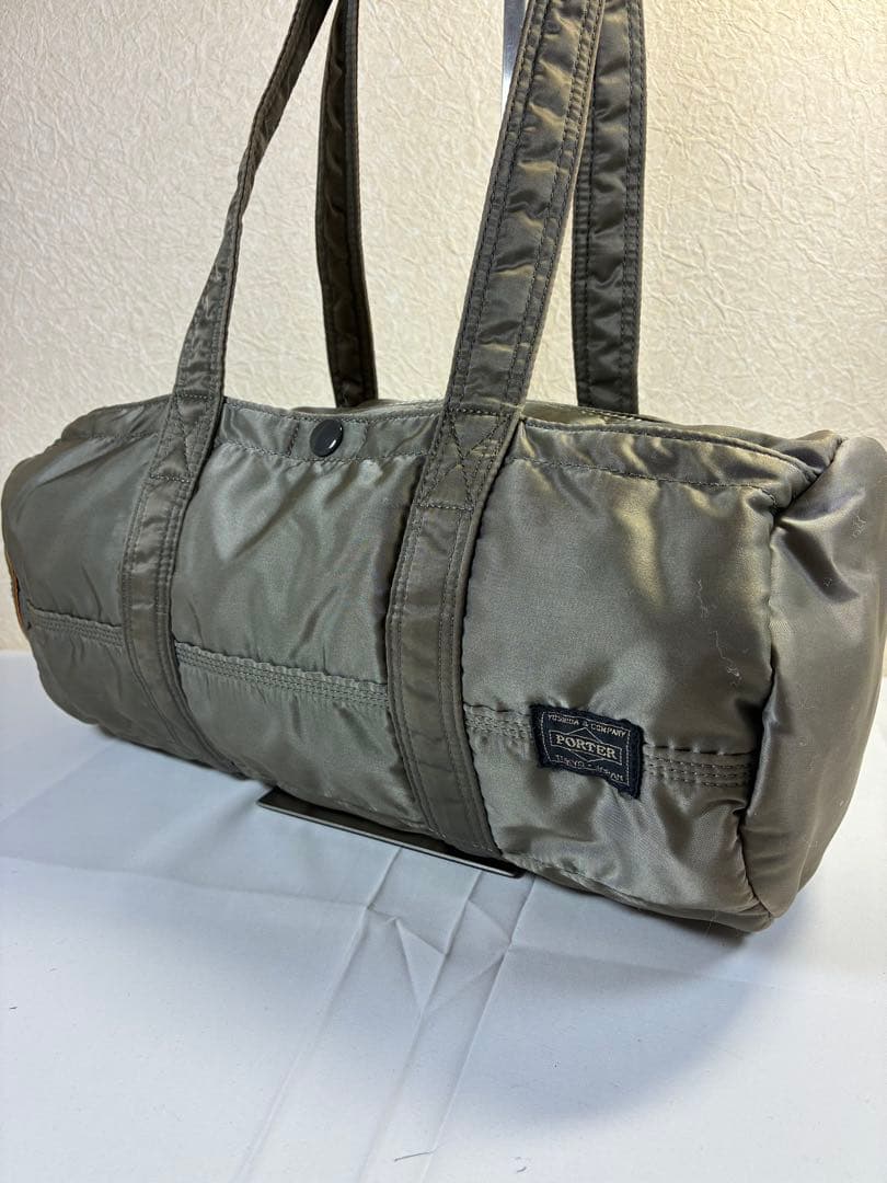 [未使用級] PORTER タンカードラムバッグ ミニボストンシルバーグレー S