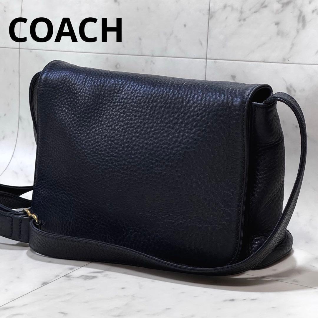 【良品】COACH コーチ ビンテージ ショルダーバッグ レザー ダークネイビー