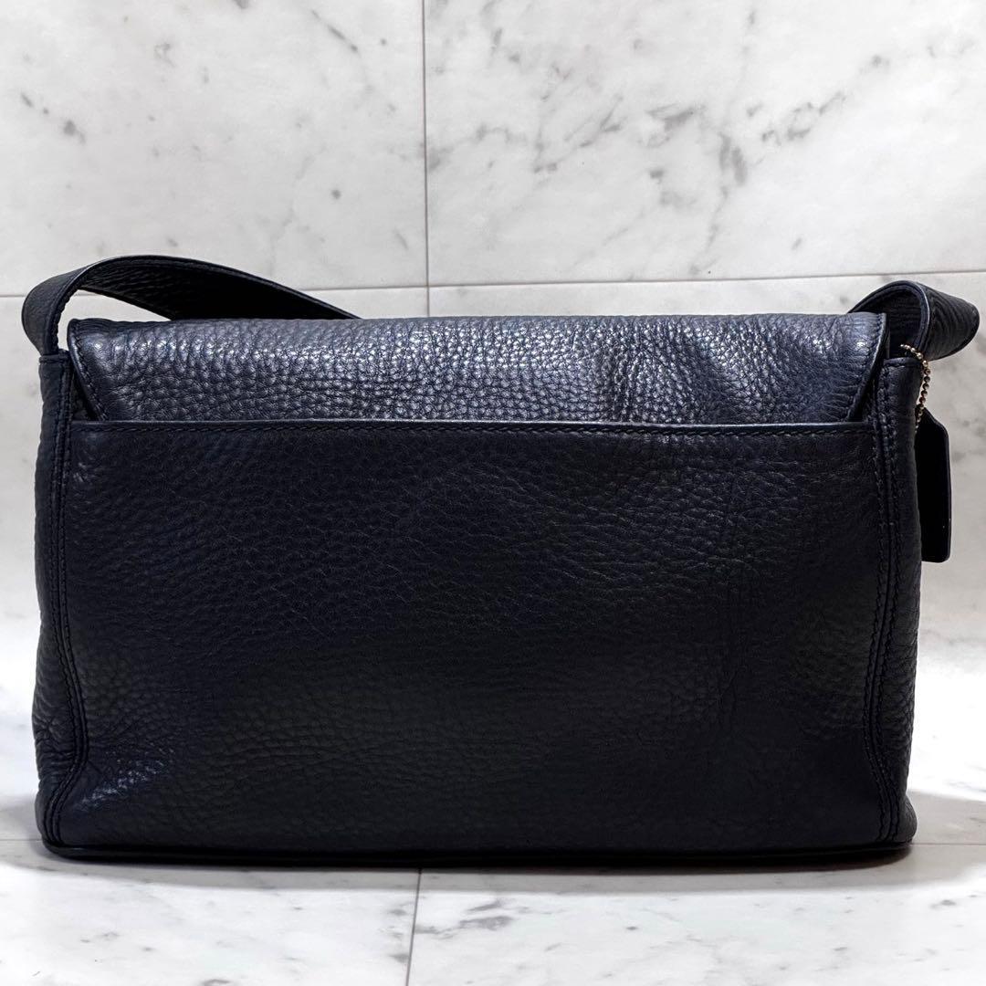 【良品】COACH コーチ ビンテージ ショルダーバッグ レザー ダークネイビー