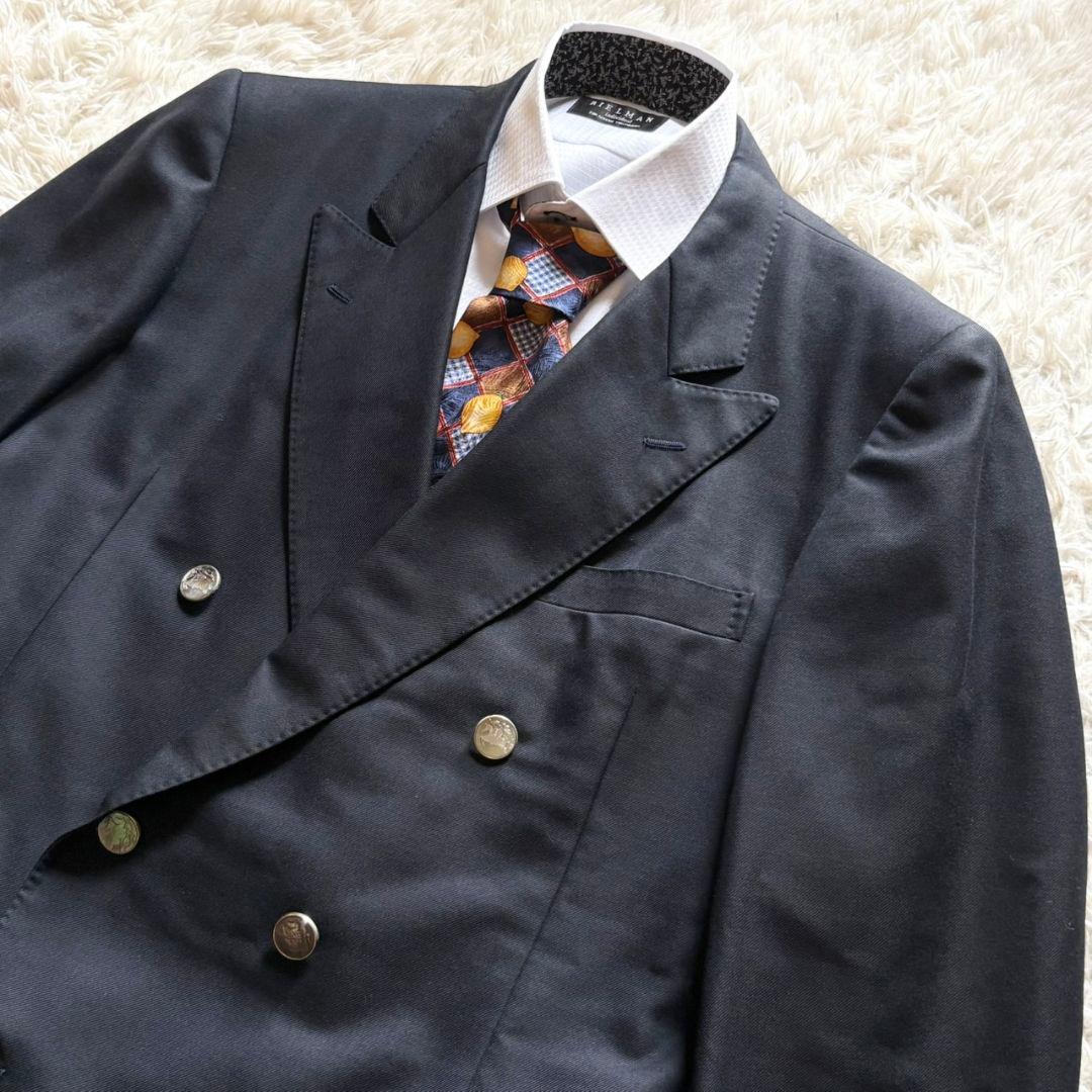 美品 バーバリーズ スーツ セットアップ 金ボタン ダブル カシミヤ混
