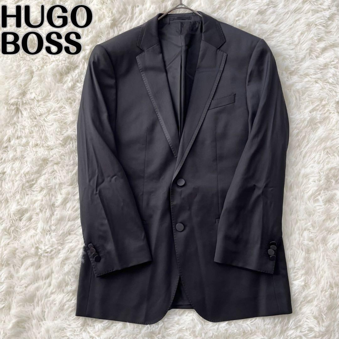 【ヒューゴボス】テーラードジャケット 48 L相当　黒 ピークドラペル シングル