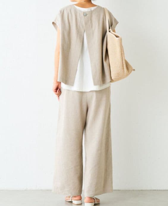 新品 タグ付き ビアズリー ウエストリブリネンパンツ