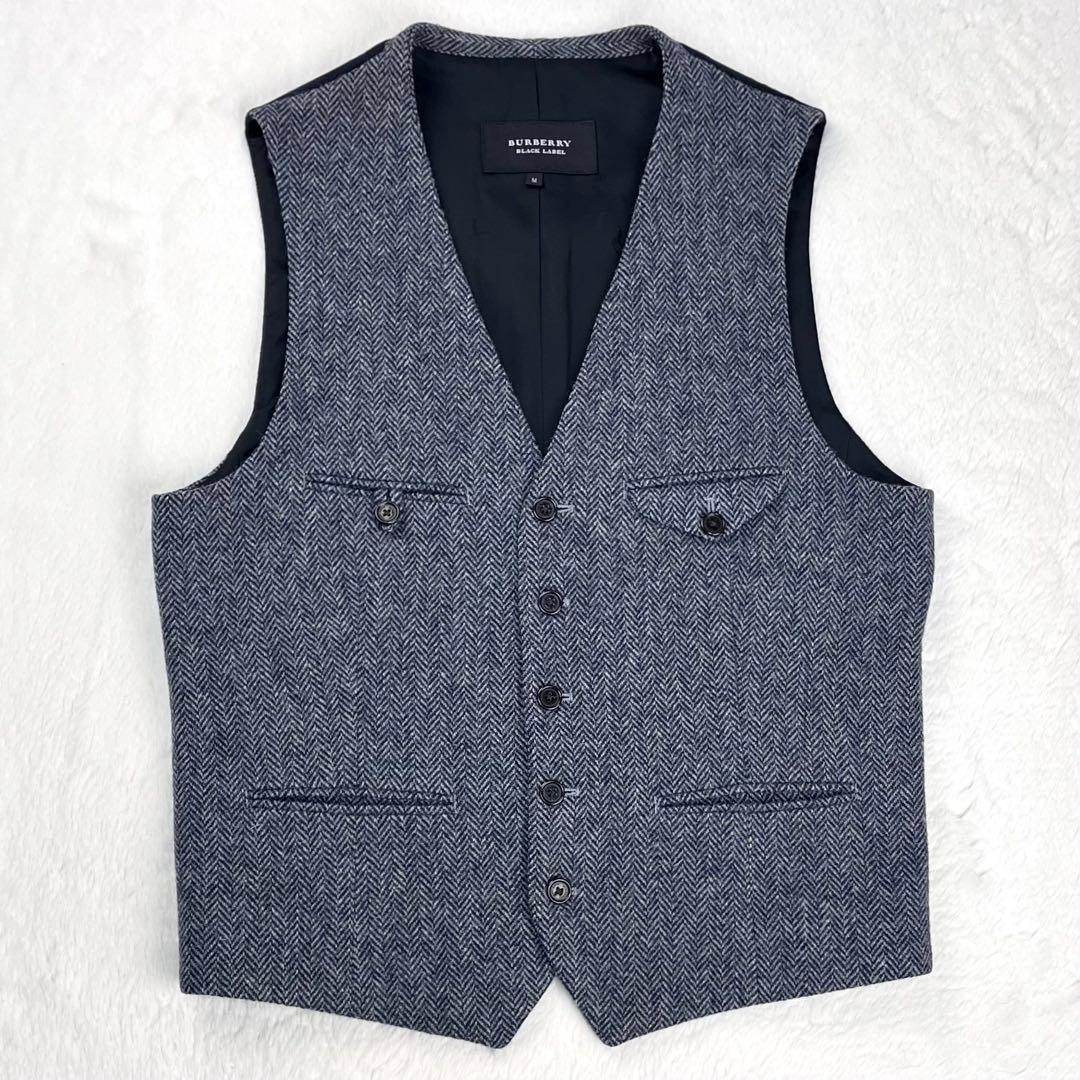 【こー様】バーバリーブラックレーベル ヘリンボーン ツイードブレザー ジレ付き