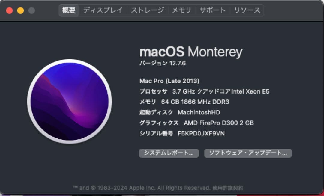 Macデスクトップ MacPro2013 /64GB / 1TB