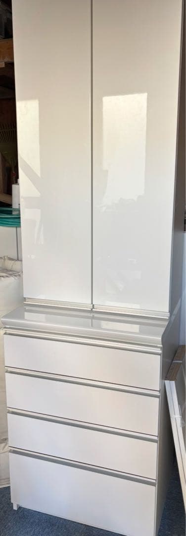ホワイト キッチンキャビネット 棚3段 引き出し4つ【引取りのみ】いいね値引き