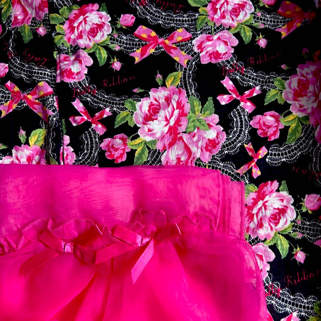 新品♡浴衣ドレス帯付き♡平成ギャル姫系♡バラリボン140150黒マイメロ地雷量産