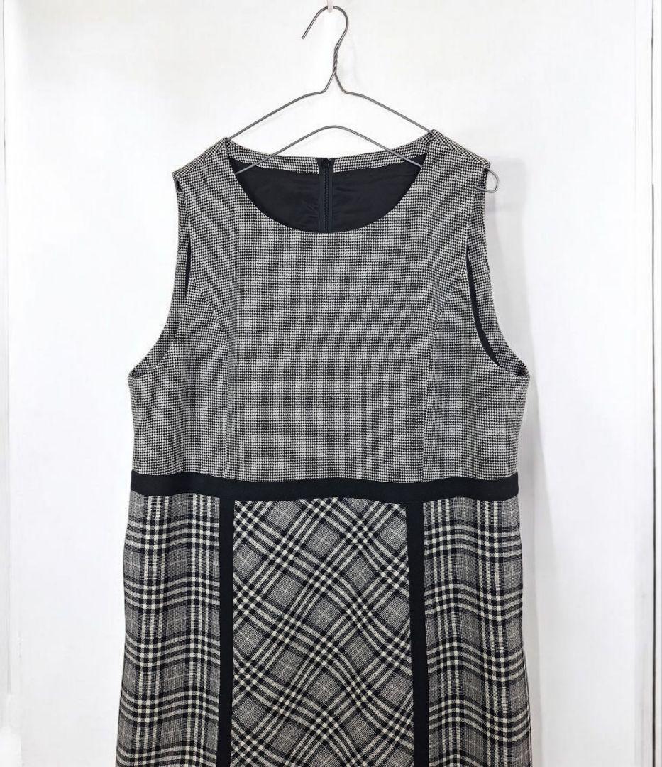 美品(13+) Leilian モノトーンチェックジャンパースカートワンピース