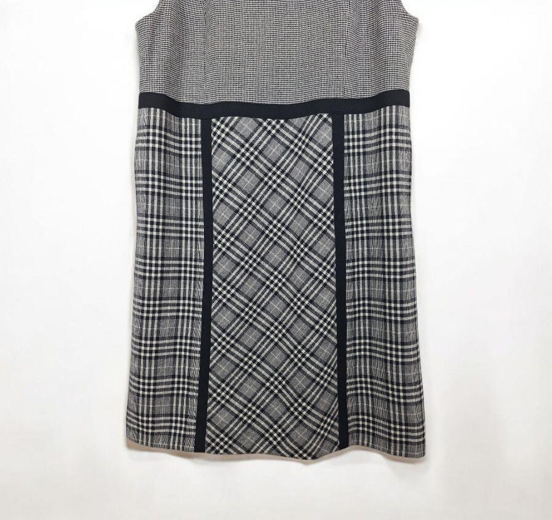 美品(13+) Leilian モノトーンチェックジャンパースカートワンピース