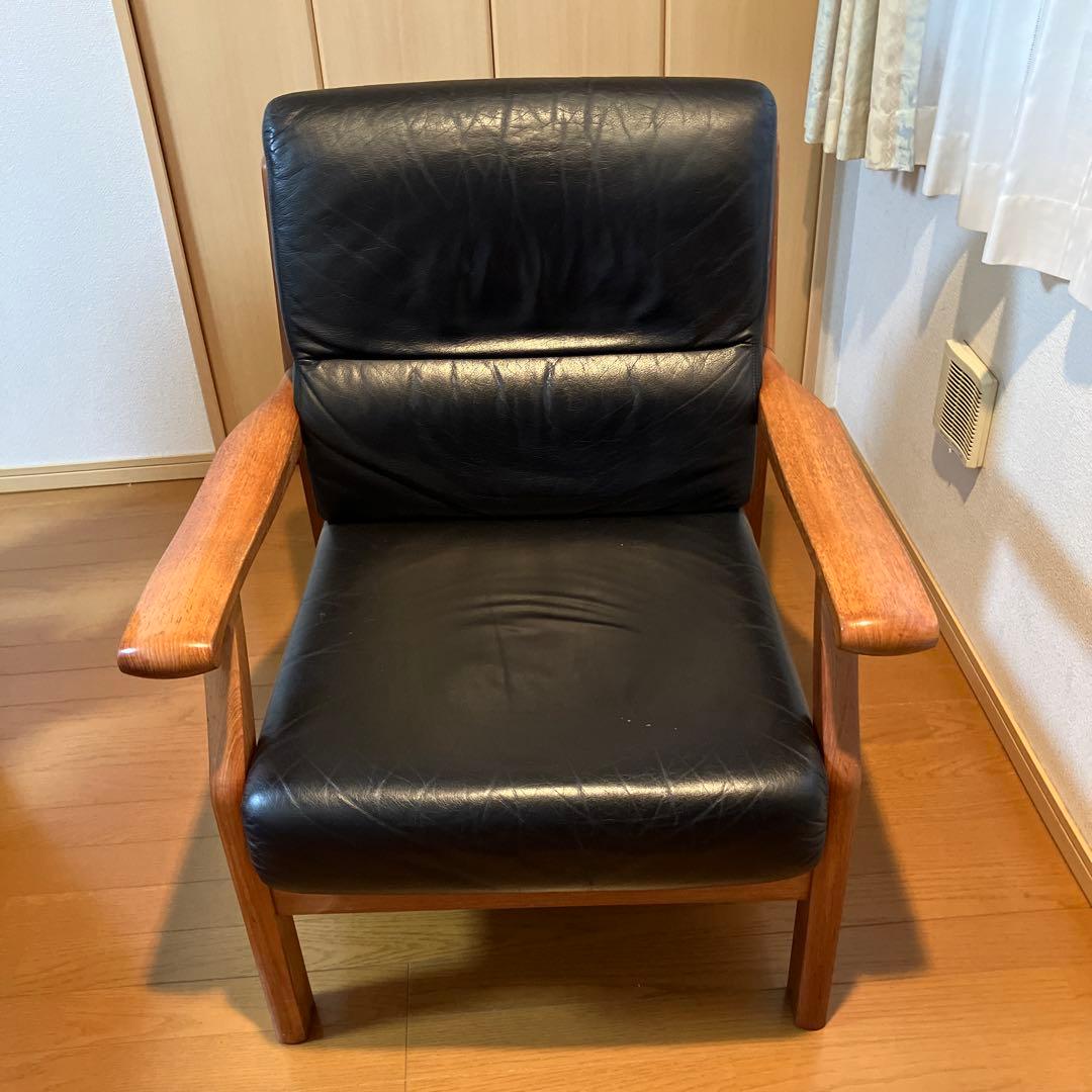 最終大幅値下げ　黒本革レザー 1人掛けソファセット