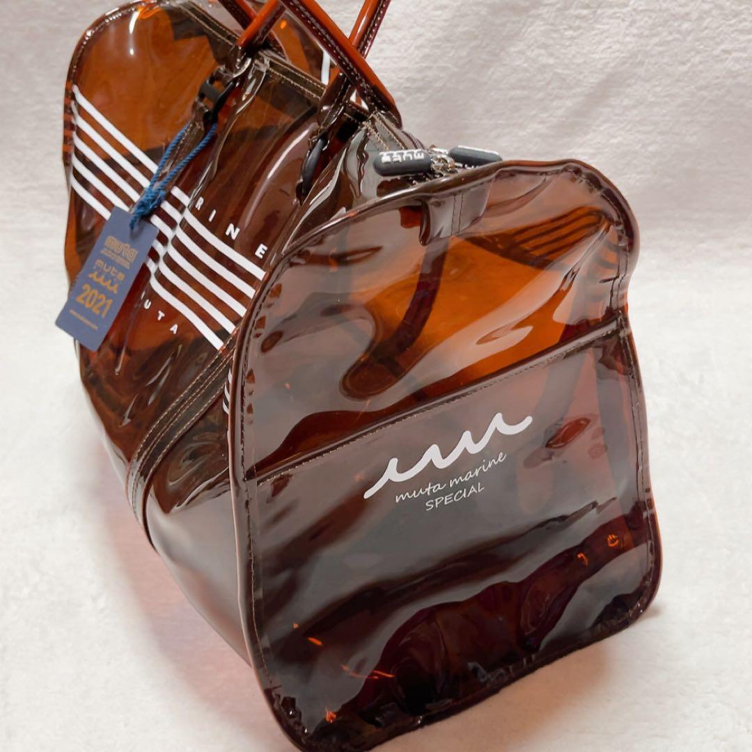 未使用　完売品　ムータ マリン クリアボストンバッグ　ブラウン　ファー　クラッチ