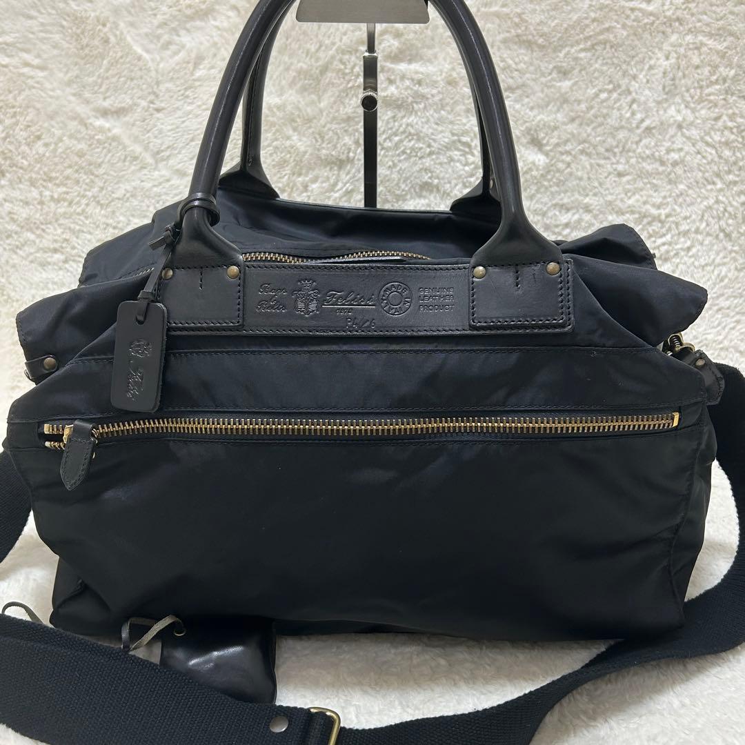 【美品】フェリージ 2way ボストンバッグ P4/6 ブラック 底板付き