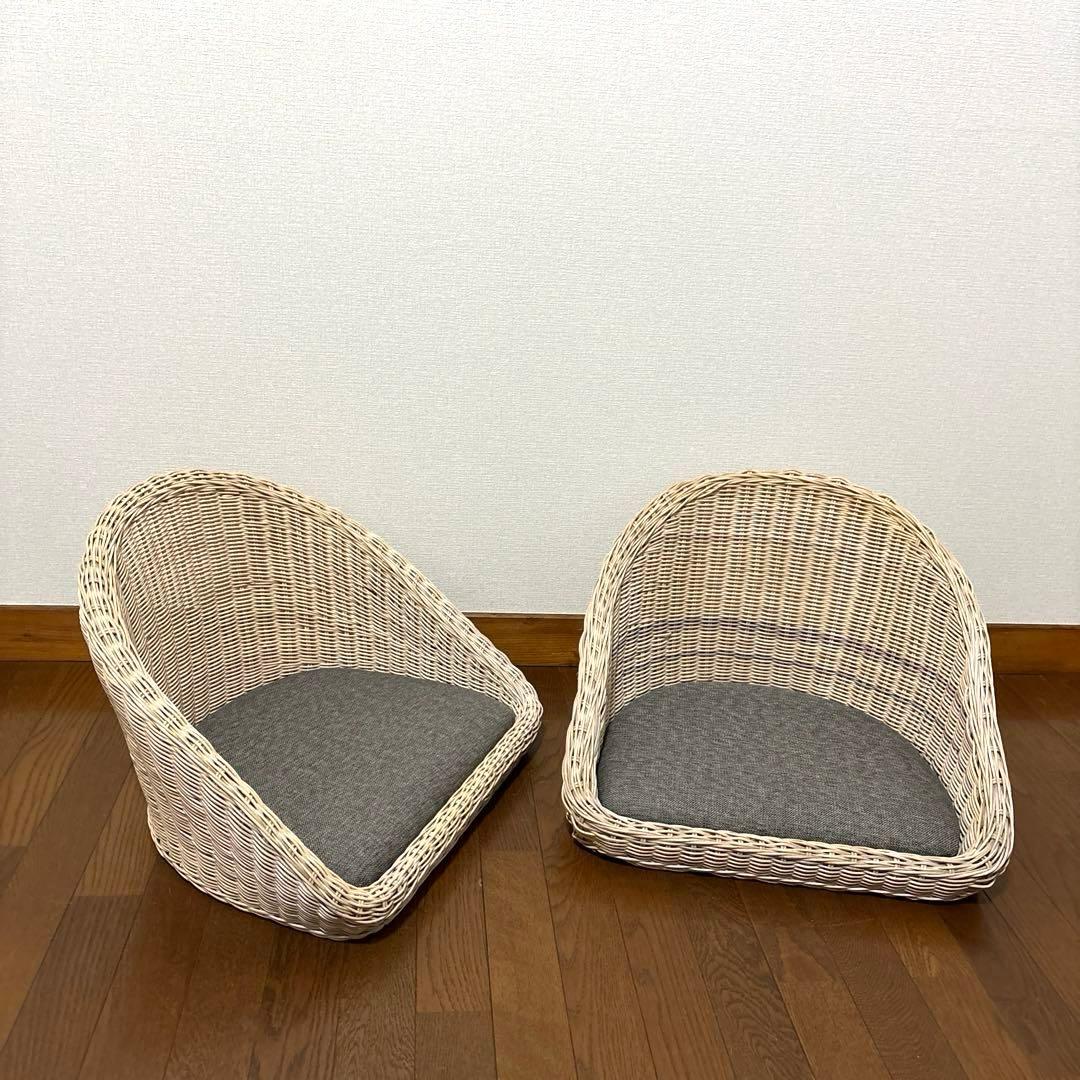【良品】関家具 フロアチェア 座椅子 ラタン ２脚セット
