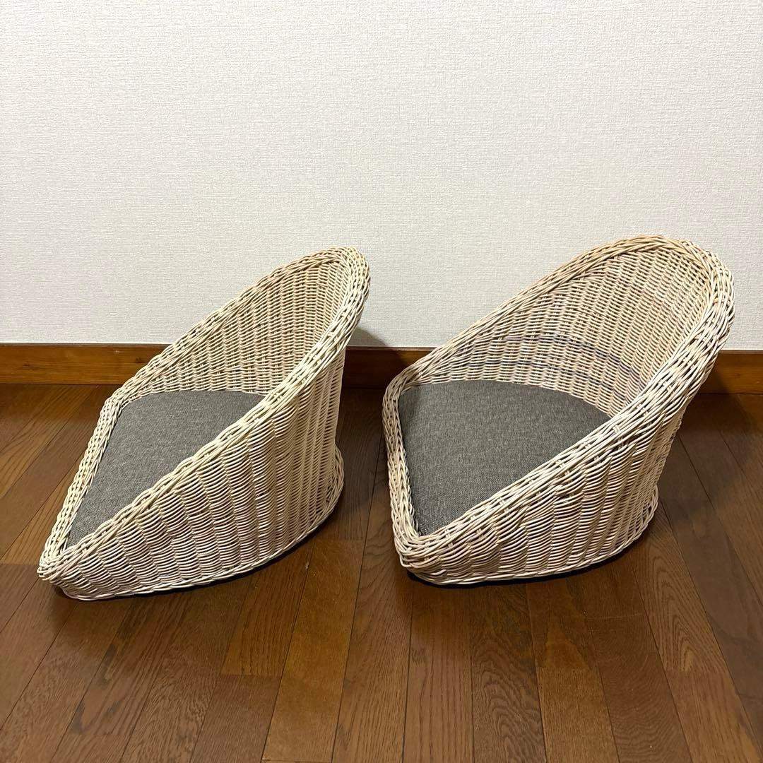 【良品】関家具 フロアチェア 座椅子 ラタン ２脚セット