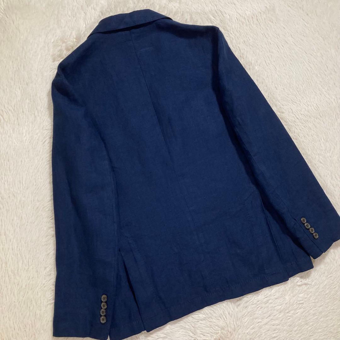 美品 ポロラルフローレン テーラードジャケット ブレザー 紺ブレ リネン 麻