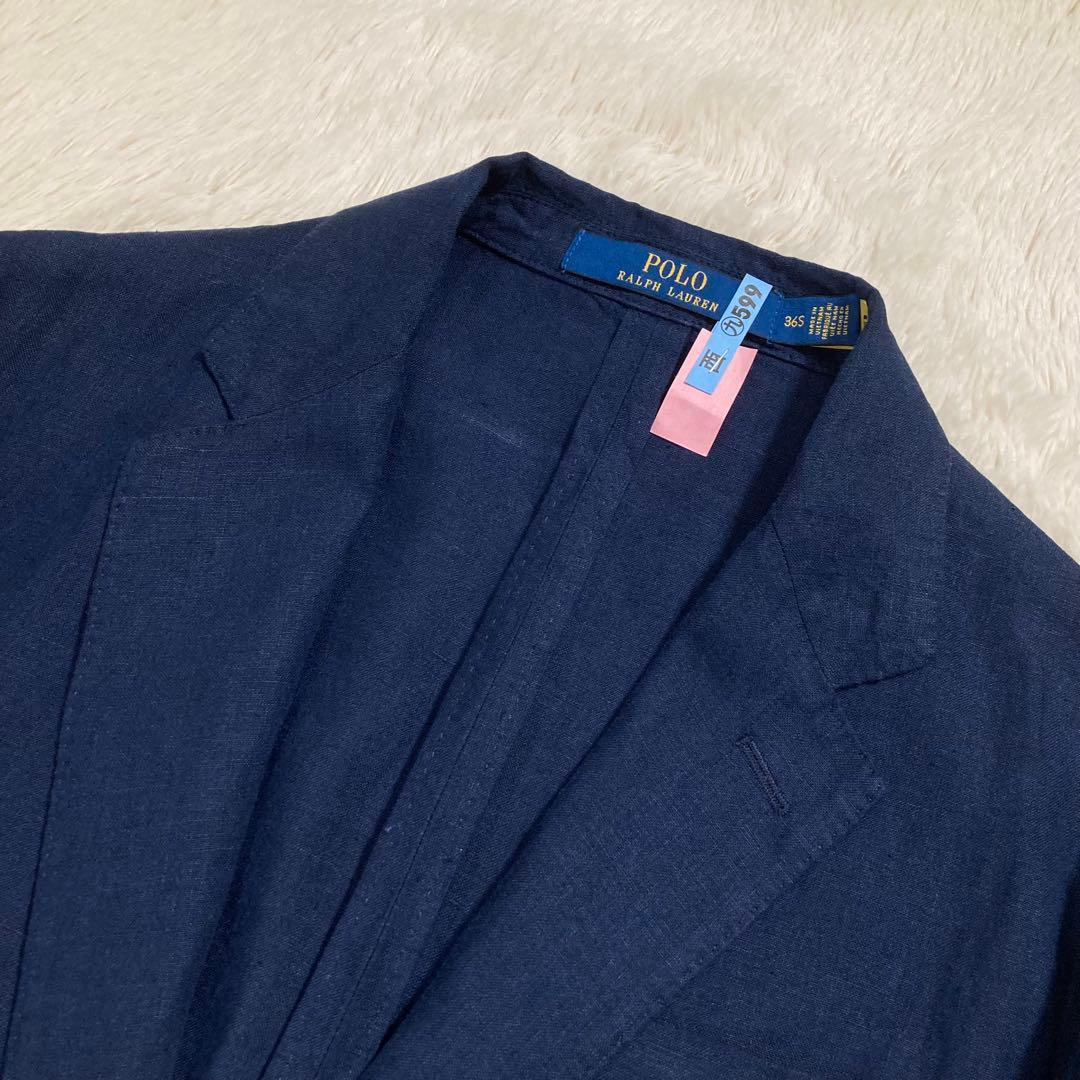 美品 ポロラルフローレン テーラードジャケット ブレザー 紺ブレ リネン 麻