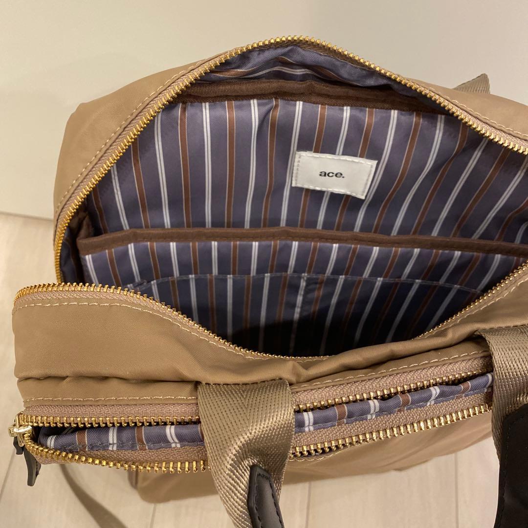 ace ベージュ ビジネスバッグ 2つのジッパー付き