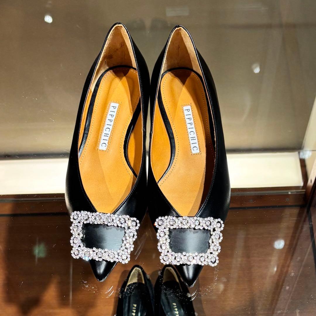 新品PIPPICHIC　ビジューフラットパンプス　37.5 24.5cm