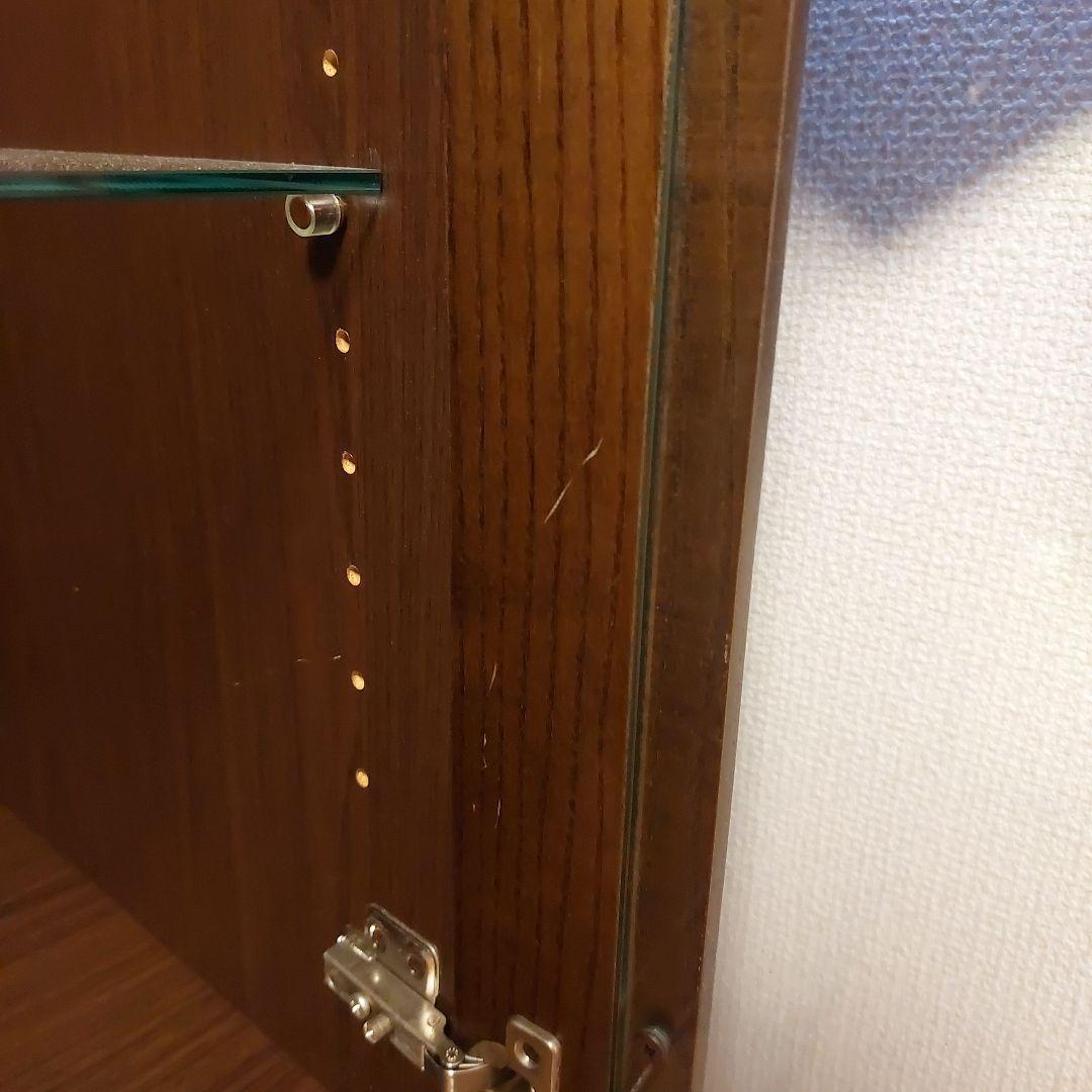 ダークブラウン ガラス棚 コレクションケース 照明・引き出し付　リビング収納