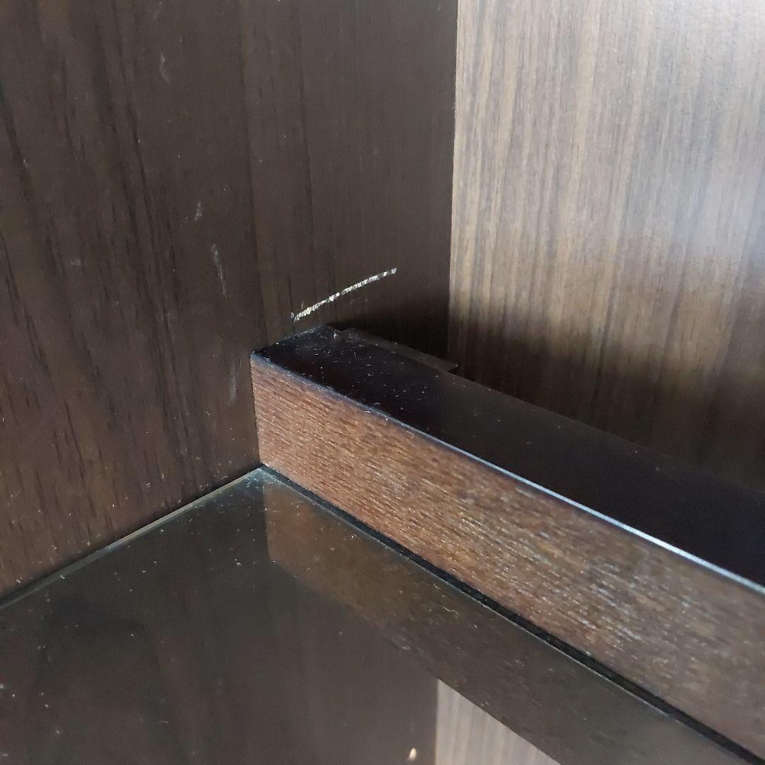 ダークブラウン ガラス棚 コレクションケース 照明・引き出し付　リビング収納