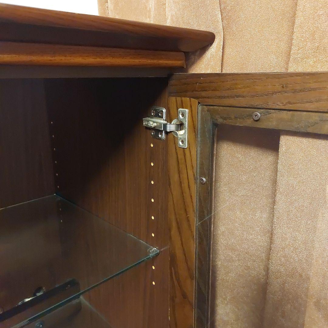 ダークブラウン ガラス棚 コレクションケース 照明・引き出し付　リビング収納