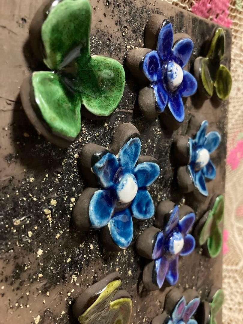 希少レア《ヴィンテージ》ジイガントフタ　【可愛いブルーのお花をモチーフした陶板】