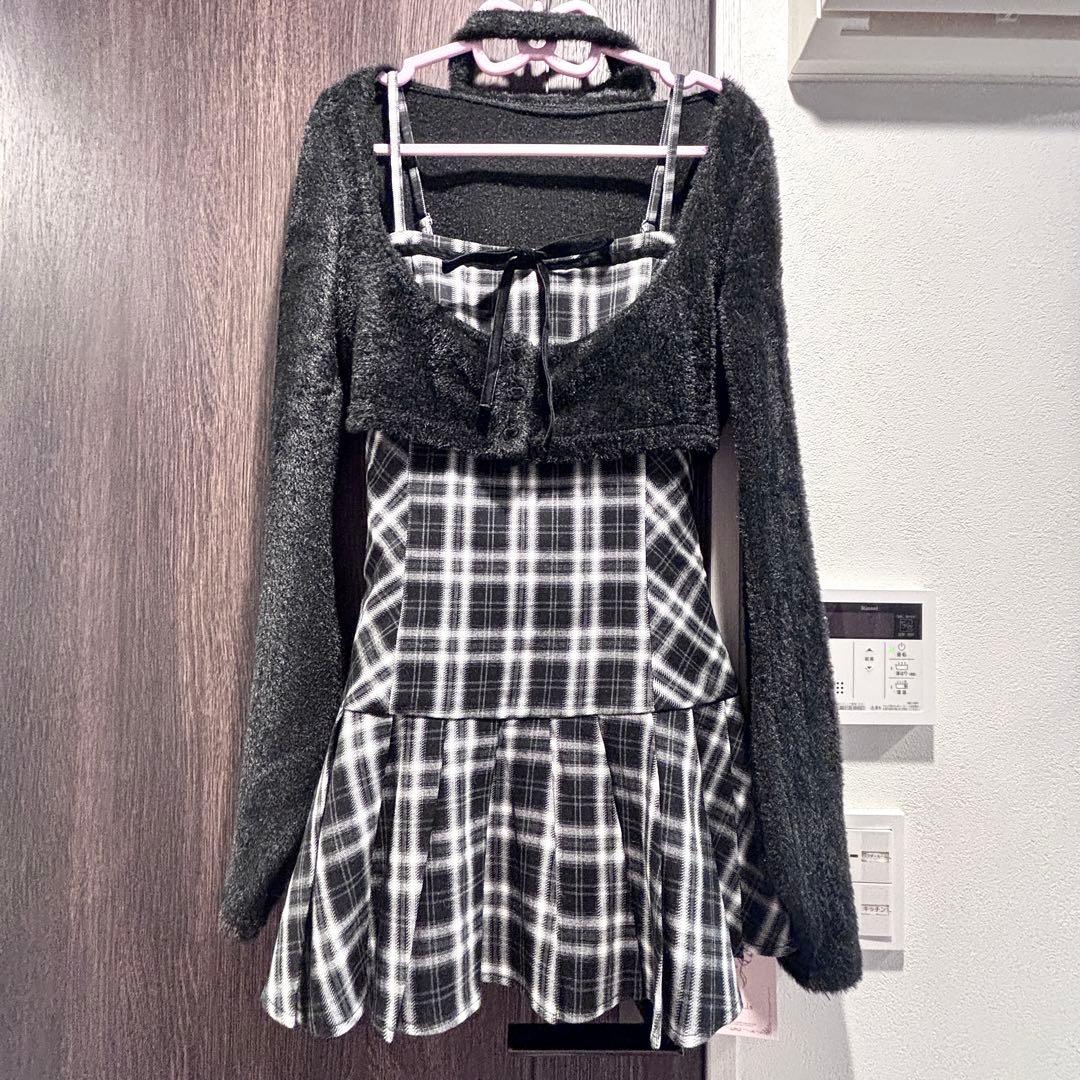 Bunnylis ファーボレロ×チェックミニワンピ ブラック M