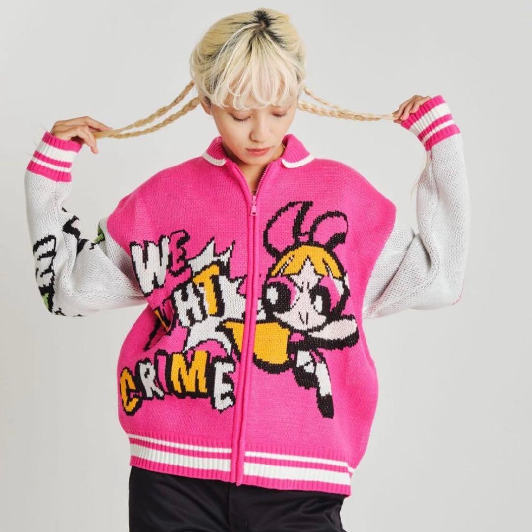 新品　未使用　パワパフガールズ× atmos ニット ブルゾン パーカー　ピンク