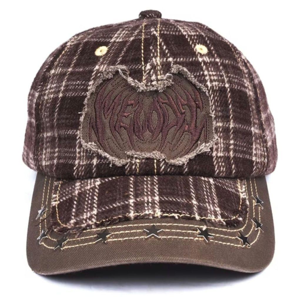 帽子 EC Melodi BROWN PLAID STAR STUDDED CAP