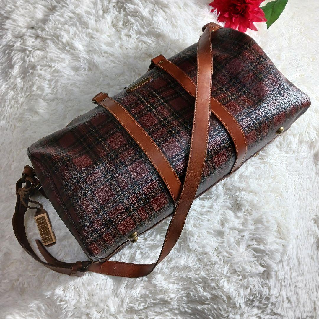 ポロラルフローレン　ボストンバック　チェック　ブラウン　PVC　レザー