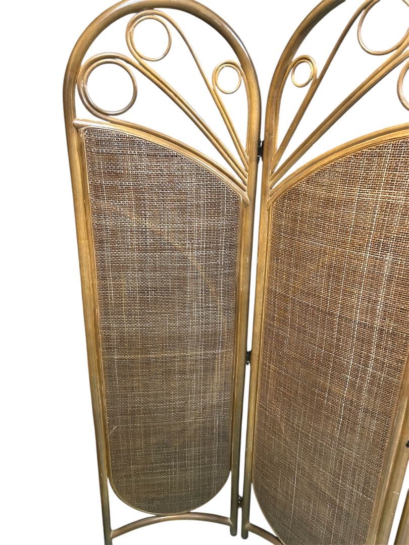 籐 ラタン 4連パーテーション 間仕切り 衝立 エスニック 昭和レトロ